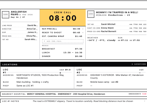 Call sheet auto-drafted for Day 04 in SceneItAll